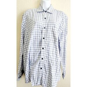 Tasso Elba Blue White Plaid Button Up Long Sleeve Shirt 16 16.5 Lightweight